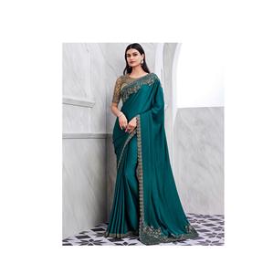 Saree de fête indien pour femmes attrayant en soie de noyer avec broderie en coton vêtements de mariage chez le fournisseur en gros - Product Image 1