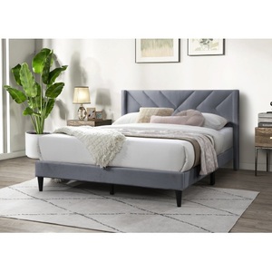 Elegant Modern Gray Velvet Upholstered Soft <b>Bed</b> <b>Queen</b> <b>Size</b> Eco-Friendly Clean Lines Design Headboard Bedframe - Product Image 1