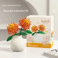 Set Blok Bangunan Plastik DIY 3177-3186 Baru, Rangkaian Bunga Floral dengan Vas untuk Hiasan Meja Anak Perempuan