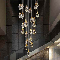 Lustre suspendu en cristal pour escalier, longs chandeliers en forme de roche pour salle d'exposition, bâtiment duplex, décoration de villa