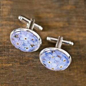 パーソナライズされたレジンジュエリーロマンチックシルバーラウンドブルーフォーゲットミーノットリアルフラワー手作りレジンカフリンクス - Product Image 2