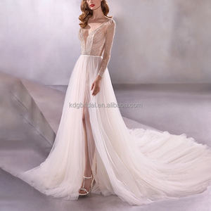 KDG Bailarina Romántica Sin Mangas Civil Sexy Siquin Overseas High Slit V-cuello <span class=keywords><strong>2022</strong></span> Nupcial 2023 Curvy Wedding Party Night Dresses - Product Image 3