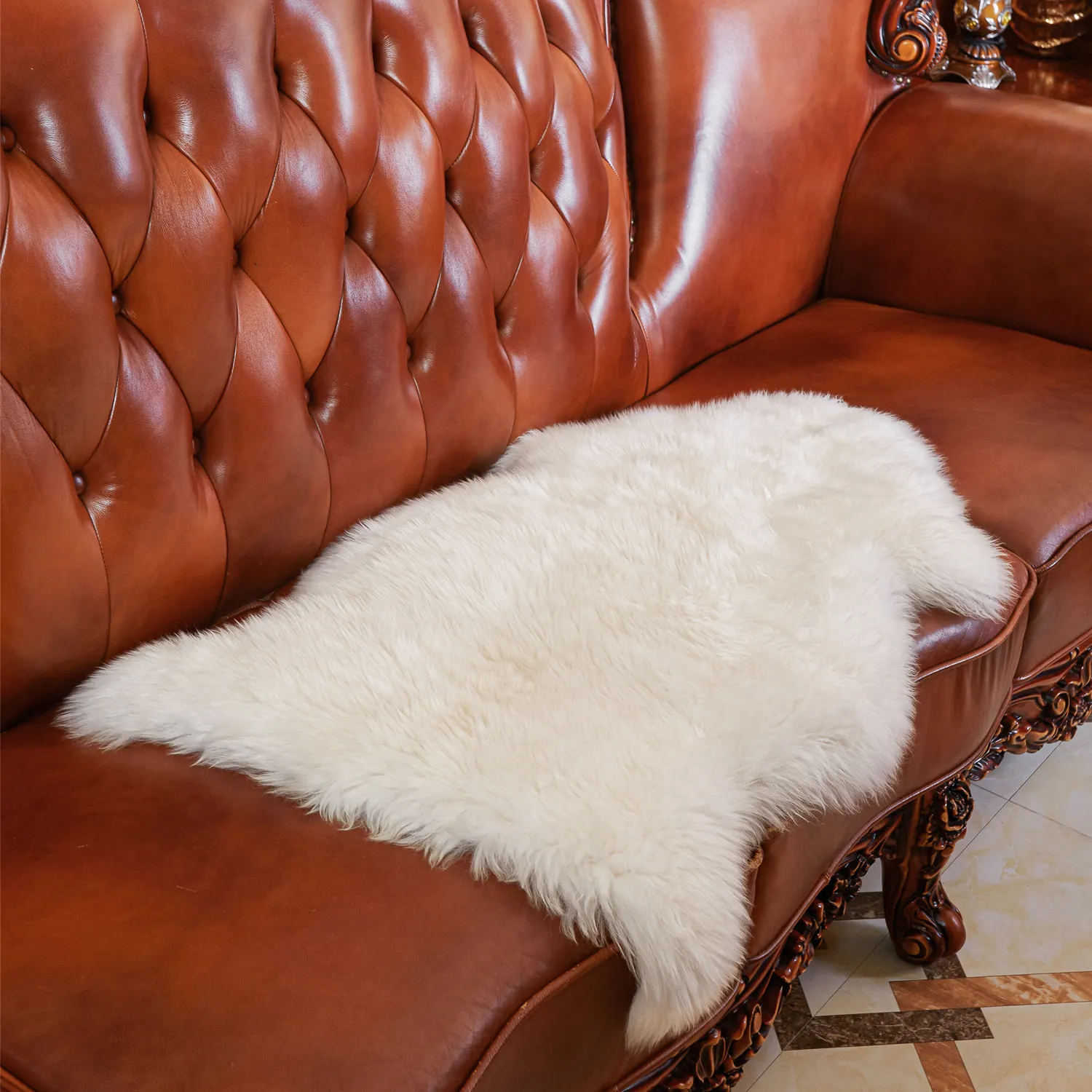 Karpet Kulit Domba Asli Australia 100%, Rambut Panjang Dekorasi Rumah Putih Murni Karpet Halus dan Karpet Ruang Tamu