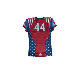 Maillot de football américain personnalisable en gros avec drapeau américain, taille XL, manches courtes, cousu, vêtements de sport d'équipe, respirant et anti-UV - Product Image 1