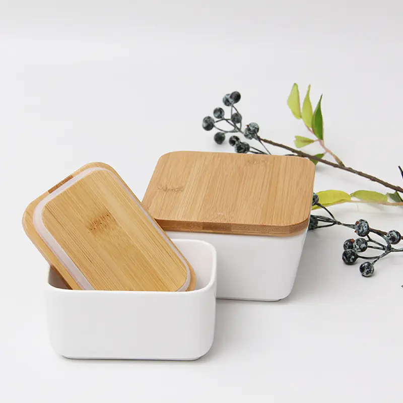 Boîte à pain de comptoir personnalisée, boîte à pain de cuisine en céramique blanche boîte à pain de stockage pour la fraîcheur avec couvercle en bambou