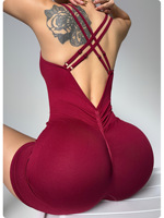 Combinaison de yoga sans manches pour femme, dos croisé, côtelée, sans couture, extensible, anti-transpiration, séchage rapide, respirante, en Spandex/Nylon, pour le sport