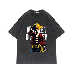 <span class=keywords><strong>T</strong></span>-<span class=keywords><strong>shirt</strong></span> <span class=keywords><strong>One</strong></span> <span class=keywords><strong>Piece</strong></span> <span class=keywords><strong>Luffy</strong></span> style américain rétro anime, effet vieilli, lavé, procédé de pulvérisation directe, pur coton, manches courtes - Product Image 4