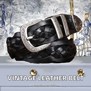 2025 New Vintage Cowhide Weaving Leather <b>Belts</b> for Men Alloy Buckle 3.2CM Width Genuine Fashion Trend Men's Jeans <b>Belts</b> - Product Image 2