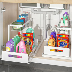Étagère de rangement coulissante à 2 niveaux pour <span class=keywords><strong>sous</strong></span> l'évier, pour salle de bain et cuisine, en métal robuste, organisateurs et rangements <span class=keywords><strong>sous</strong></span> l'évier - Product Image 6