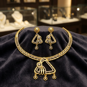 Wholesale Brass 14K 18K 24K Gold Plated Flower <b>Box</b> Chain AD Stone Necklaces Set Indo-Western Design Women's Fashion Jewelry Sets - Product Image 3