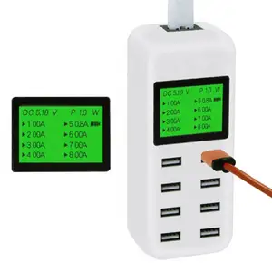 DDP Term Online 50W 8 puertos Cargador múltiple con pantalla LCD Adaptador de viaje Teléfono móvil inteligente Cargadores USB multipuerto