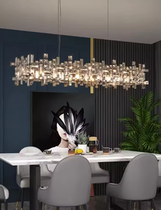 Zeal Lighting Estilo moderno Techo alto Hotel Lámpara colgante Chrome Raindrop Square Top Crystal Chandelier - Product Image 5