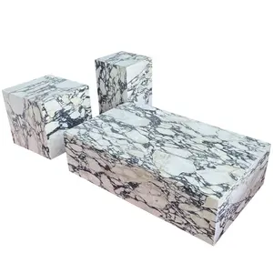 China manufacturer custom natural stone furniture calacata viola rectangle modern marble coffee table for living room