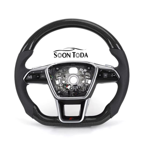 พวงมาลัยหุ้มหนังคาร์บอนไฟเบอร์แบบเจาะรูครึ่งเดียวสำหรับรถ <span class=keywords><strong>Audi</strong></span> A7 <span class=keywords><strong>A3</strong></span> A4 B8.5 A5 A6 C7 C8 S3 S4 S5 B9 RS3 8V RS7 - Product Image 1