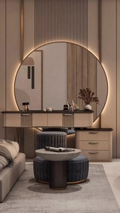 <span class=keywords><strong>Table</strong></span> de maquillage et de coiffure moderne de luxe en bois noir avec miroir éclairé pour chambre et hôtel (vente en gros) - Product Image 3