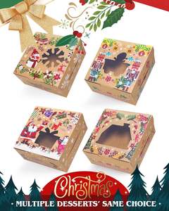 Boîtes à friandises de Noël avec fenêtre, boîtes à biscuits en kraft brun, petites boîtes à pâtisserie pour les fêtes de fin d'année, fournitures pour les fêtes - Product Image 2