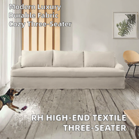 Canapé Chesterfield trois places rond RH moderne de luxe léger avec housse en lin durable et rembourrage en coton pour salon - Entrepôt