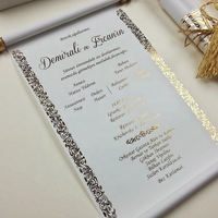 Carte d'invitation de mariage personnalisée à faible MOQ avec boîte et pompon, cartes d'invitation de mariage uniques à défilement avec texte personnalisé