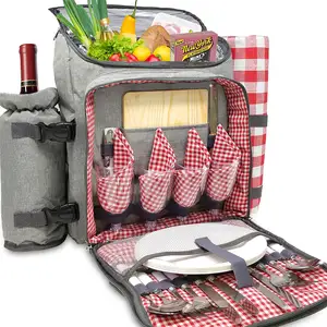 Рюкзак для пикника на 4 человека, крутая сумка в комплекте, столовый набор, одеяло, чашки, тарелки