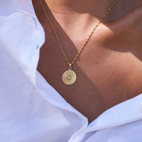 Collier en acier inoxydable Joolim avec chaîne torsadée, pendentif rond en zircone éclatante, vente en gros de bijoux
