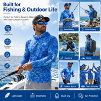 Camiseta de Pesca Personalizada con Diseño de Sublimación, Protección UV UPF50+, Absorción de Humedad, Poliéster, con Capucha y Manga Larga para Hombre
