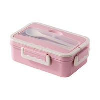 AHLE1112/Weizenstroh-Lunchbox, mikrowellengeeignet, warmhaltend, tragbar, für Studenten, Kunststoff, unterteilt, für Büroangestellte, moderne Box