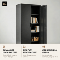 Armoire Métallique Ventilée à Double Porte Verrouillable en Acier Robuste pour Salle de Sport, Garage, Atelier, Buanderie, Rangement d'Outils - Vente en Gros