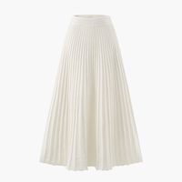 Jupe midi en laine tricotée élégante pour femme, style « Old Money », taille empire, plissée, coupe trapèze, pour l'hiver