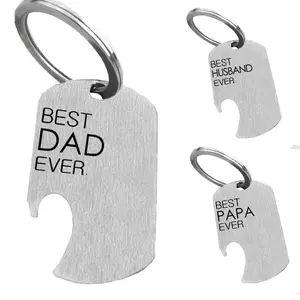 Wholesale Laser lettering papa dad keyring grandpa Stainless Steel Bottle Opener Keychain for Father's Day Gift