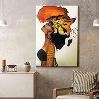 Impression sur toile encadrée Femme africaine, Art Girafe de la Savane africaine pour décoration murale de salon, chambre et appartement