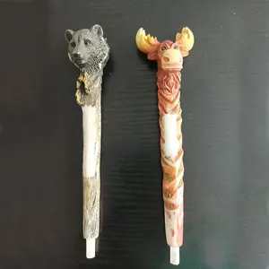 Creative custom resin craft souvenir pen animal polyresin planet pen 3D moose bear deer head figurine ballpoint pen