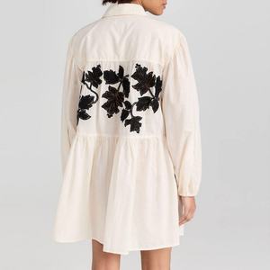 Vestido Camisero Mini de Algodón y Lino de Alta Calidad con Bordado Floral y Manga Larga para Mujer, Gran Venta - Product Image 2