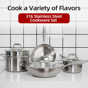 Cocina de lujo personalizada, 4 tamaños gruesos, 2,5mm, 3 capas, acero inoxidable 316, vaporera antiadherente, utensilios de cocina, juego de sartenes y ollas para freír Wok - Product Image 1