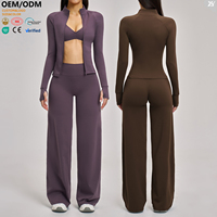 XW-TZ4510-15 Vente en gros Ensemble haut de gamme veste zippée, soutien-gorge et pantalon, leggings évasés taille haute, tenues de jogging, vêtements de sport pour femmes
