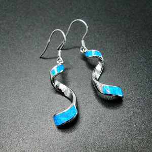 ต่างหูห่วงโอปอลสีน้ำเงิน เครื่องประดับโอปอลเงินแท้ 925 สไตล์ฮาวาย - Product Image 5