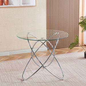 Modern <b>Space</b> <b>Saving</b> Kitchen & Living Room Dining <b>Table</b> with Tempered Glass & Chrome Metal Leg Chic & Stylish - Product Image 2