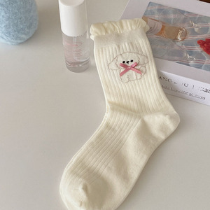 Calcetines de mujer personalizados de alta calidad <span class=keywords><strong>Cute</strong></span> Puppy Bow Wave Edge para verano para uso diario - Product Image 5
