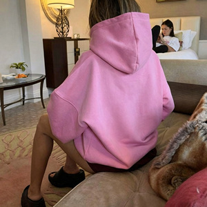 Sweat à capuche rose surdimensionné en molleton de coton personnalisé pour femme, avec imprimé bouffant et badges à sequins, idéal pour l'hiver et l'automne - Product Image 2