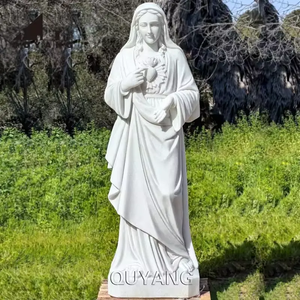Statue de la Vierge Marie en marbre blanc grandeur nature, sculpture religieuse pour l'église, décoration de <span class=keywords><strong>jardin</strong></span> et d'extérieur - Product Image 3