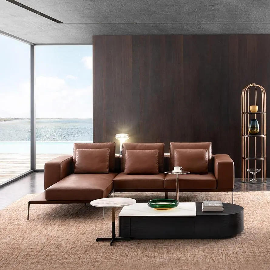 โรงงานสไตล์ยุโรปเสนอชุดโซฟาหนังการออกแบบเฟอร์นิเจอร์ห้องนั่งเล่นหรูหราทันสมัยโซฟาสำหรับบ้าน