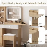 Coiffeuse moderne en bois de haute qualité avec miroir, éclairage, prises électriques, tiroirs de rangement et tabouret