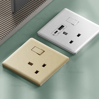 Interrupteur électrique mural de luxe britannique et prise UK Standard Gold 13A Prise de courant USB, 18W smart Type-C Ports de charge rapide