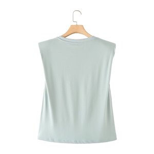 <span class=keywords><strong>Camiseta</strong></span> con <span class=keywords><strong>Hombreras</strong></span> PB&ZA de 6 Colores para Mujer Sin Mangas Cuello Redondo Verano 2024 Tops Casuales para Mujer - Product Image 3