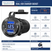 Prise de chargeur de voiture à montage sur panneau rond, double USB QC3.0, voltmètre numérique