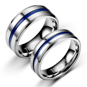 Minimalist Glossy Stainless Steel <b>Couple</b> Wedding <b>Ring</b> Fashion Double Sloped Edge Blue Enamel Groove Titanium <b>Rings</b> for Women Men - Product Image 1