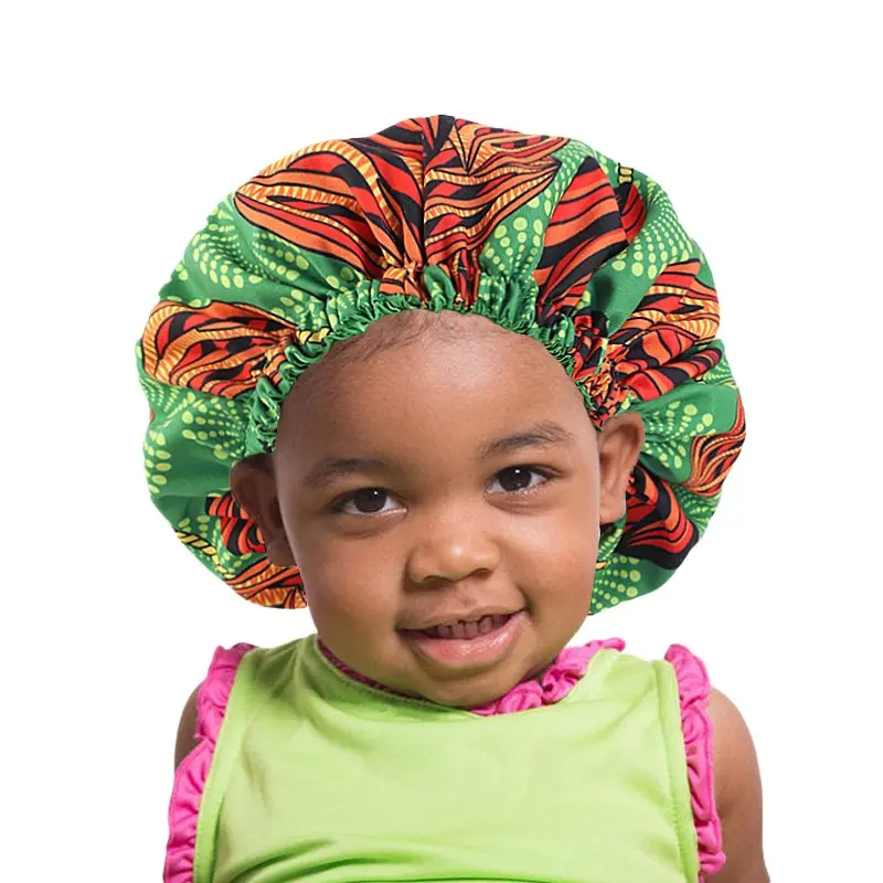 قبعة نوم للأطفال ملونة بنمط أفريقيا قبعة نوم أنقرة للأطفال بونت ساتان حرير نقي للنوم ساتان جديلة حرير مخصص