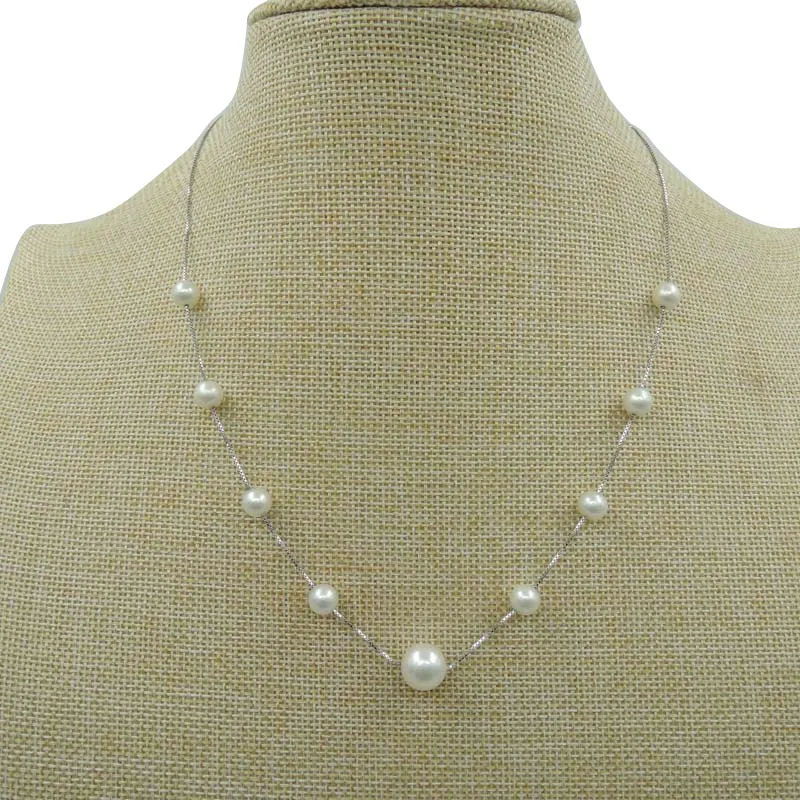 925 silver pearl classic necklace for girls or women 7-10 mm real freshwater nature pearl necklace designs