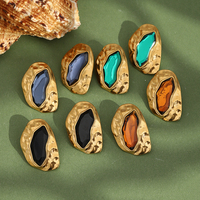 Boucles d'oreilles clous Dreamshow, grandes, irrégulières, martelées, facettées, en acrylique coloré, acier inoxydable 316L, plaqué or 18 carats, style vintage et affirmé