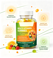 Gummies à Marque Blanche OEM Multivitamines pour le Bien-être Quotidien et le Soutien Immunitaire