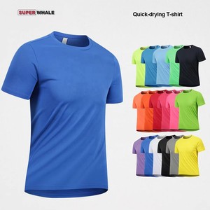 T-shirt à manches courtes pour homme, séchage rapide, couleur unie, 100% polyester, col rond, coupe classique, tee-shirt uni décontracté, 17 couleurs disponibles - Product Image 2
